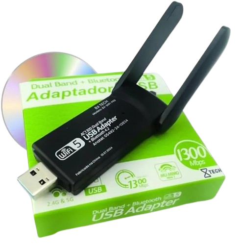 Adaptador Wireless Wifi USB 3.0 Dual Band 5Ghz e 2.4Ghz 1300mbps Bluetooth 4.2 duas Antenas 8X TECH