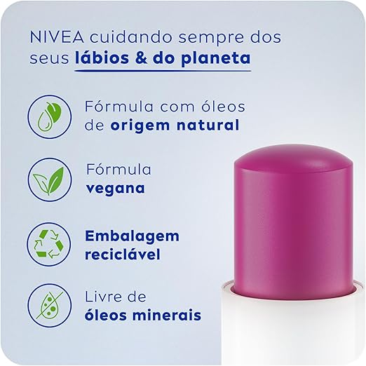 NIVEA Hidratante Labial Amora Shine 4,8 g - Cuidado intensivo para seus lábios, hidratação prolongada, delicioso aroma de amora, pigmentos brilhantes e cor delicada - Imagem 4