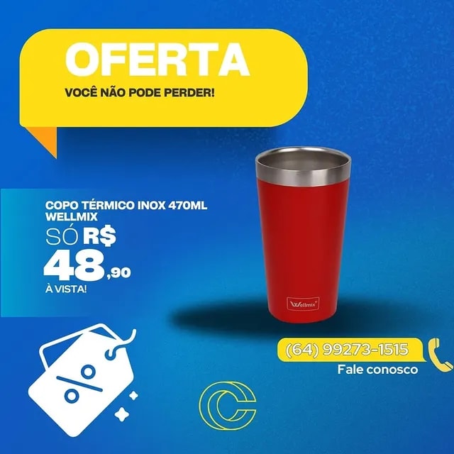 Copo Térmico Inox 470ml Wellmix Vermelho