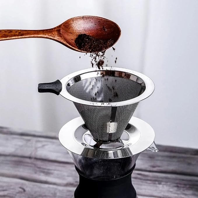 Coador de Café em Aço Inox, Reutilizável Sem Uso de Papel, Filtro Permanente com Base, Fácil de Lavar - Imagem 4