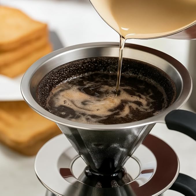 Coador de Café em Aço Inox, Reutilizável Sem Uso de Papel, Filtro Permanente com Base, Fácil de Lavar - Imagem 2