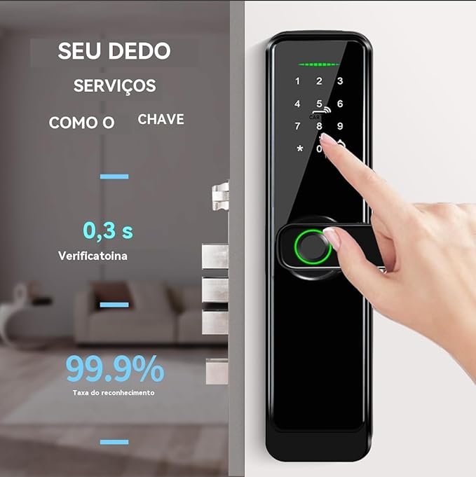 LucZeng Fechadura Digital Biométrica, 5 em 1 Inteligente Fechadura Eletronica com Tuya Wi-Fi, Touch Screen Fechadura Digital - Abertura via Biometria, Senha Numérica, cartão IC, chave e APP - Imagem 2