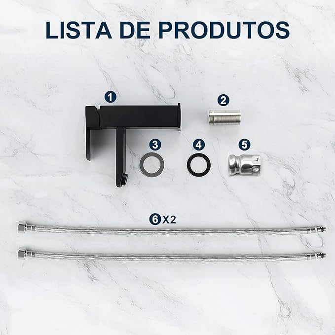 Torneira Banheiro Luxo Bacias Quadrada 1/4 Volta 304 Inox Aço Preta Bancada Pia Banheiro - Imagem 7
