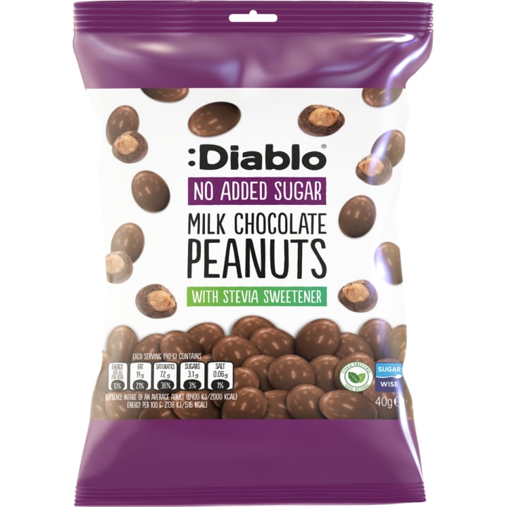 Diablo No Added Sugar Milk Chocolate Peanuts 40 g pack