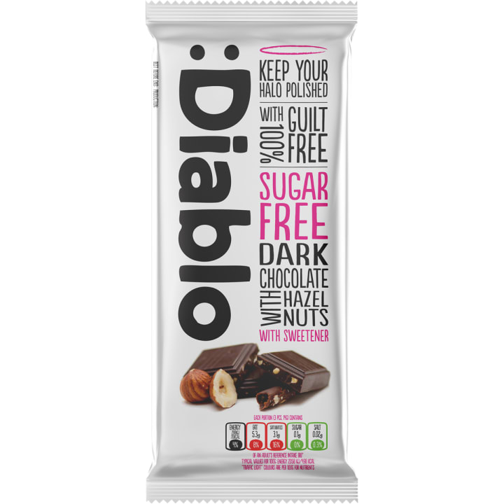 Diablo Sugar Free Dark Chocolate with Hazelnuts 85 g bar in its pack