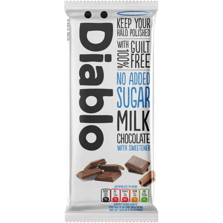 Diablo No Added Sugar Milk Chocolate 85g bar in its pack
