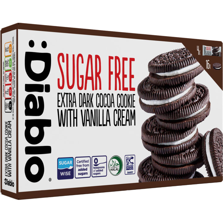 Diablo Sugar Free Extra Dark Cocoa Cookie with Vanilla Cream 176g pack