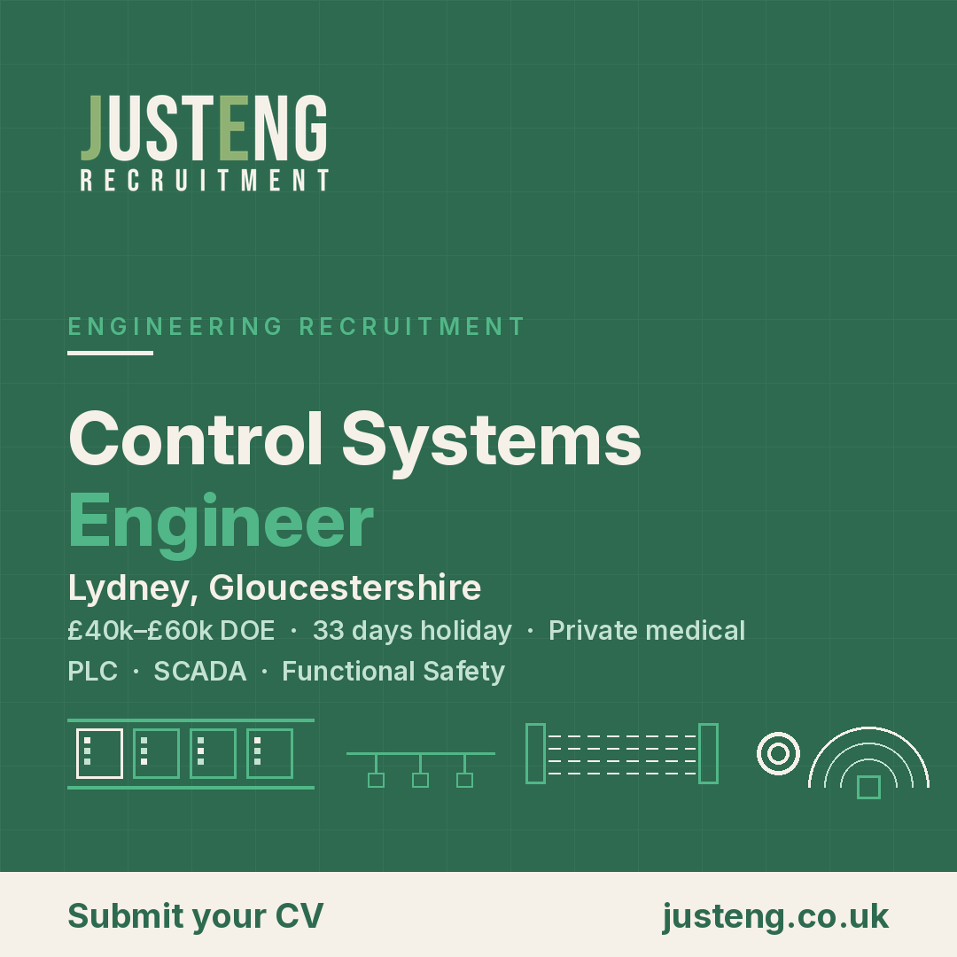 JustEng — Control Systems Engineer, Lydney, Gloucestershire, £40k–£60k DOE