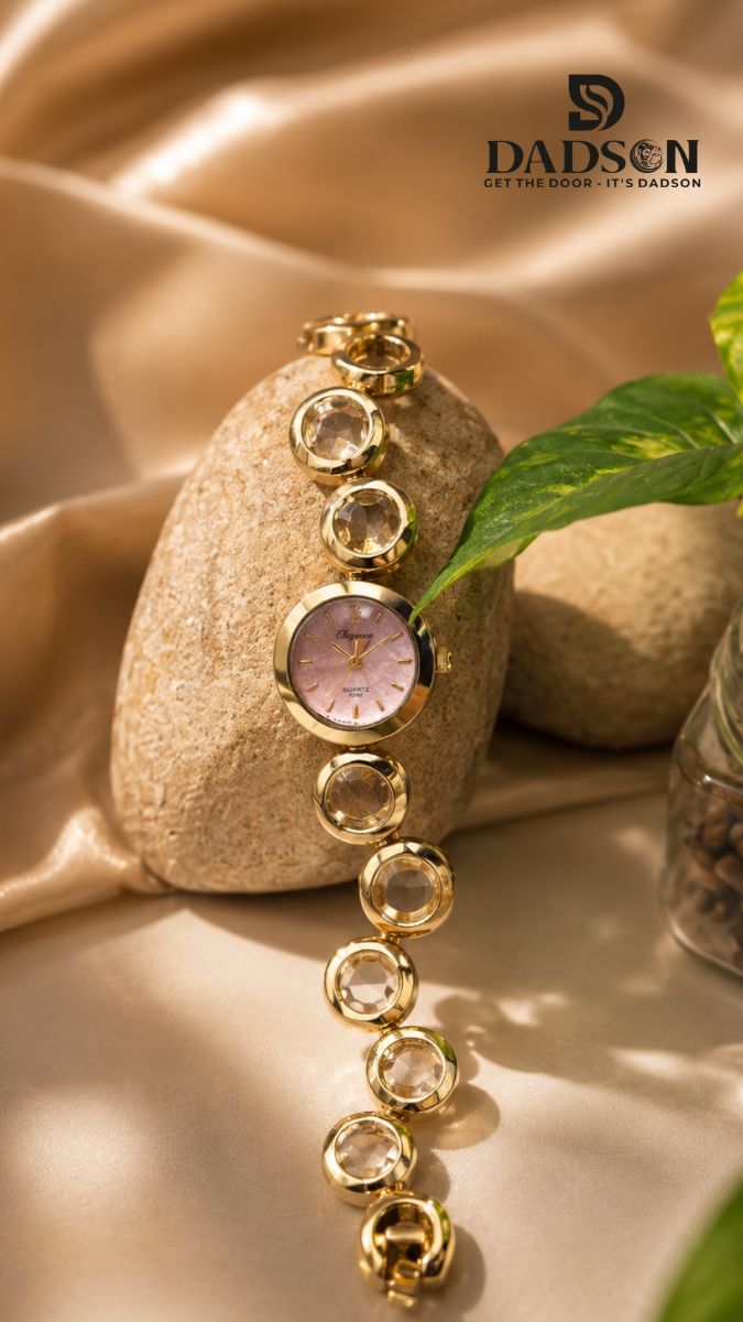 DADSON Luxury Crystal Bracelet Watch for Women – Gold Tone (W-01)