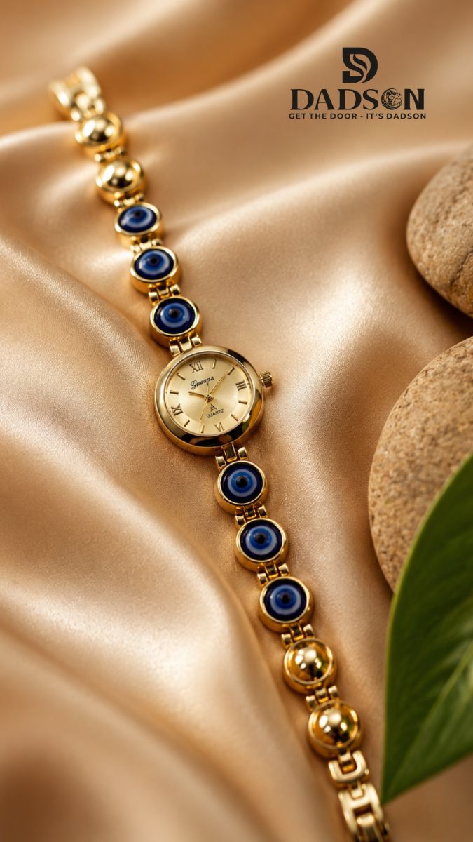 DADSON Evil Eye Bracelet Watch for Women – Gold Tone (W-07)