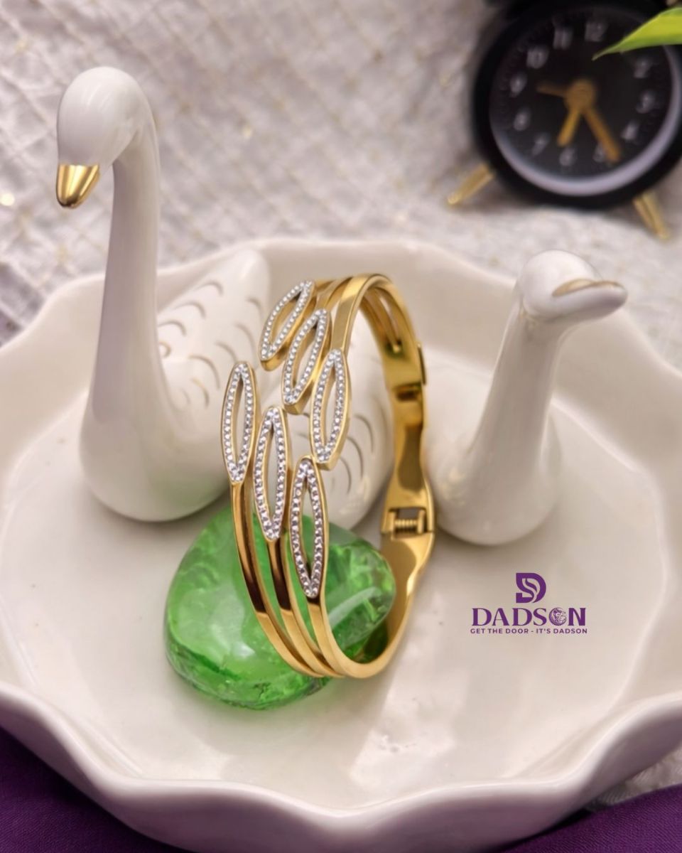 Crystal Leaf Gold Bangle Style Kada for Women l Dadson Jewelry (KD-18)