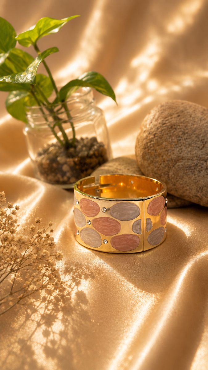 Luxury Gold  Peach & White Color Anti-Tarnish Kada (MINIKADA-02)