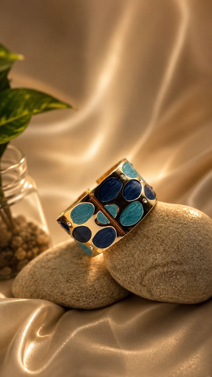 Luxury Gold  Blue Color Anti-Tarnish Kada  (MINIKADA-05)