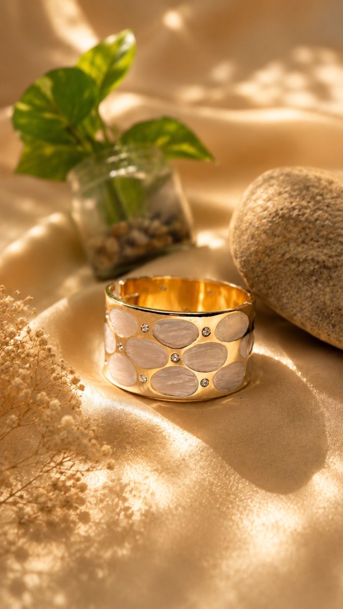 Luxury Gold White Color Anti-Tarnish Kada (MINIKADA-03)