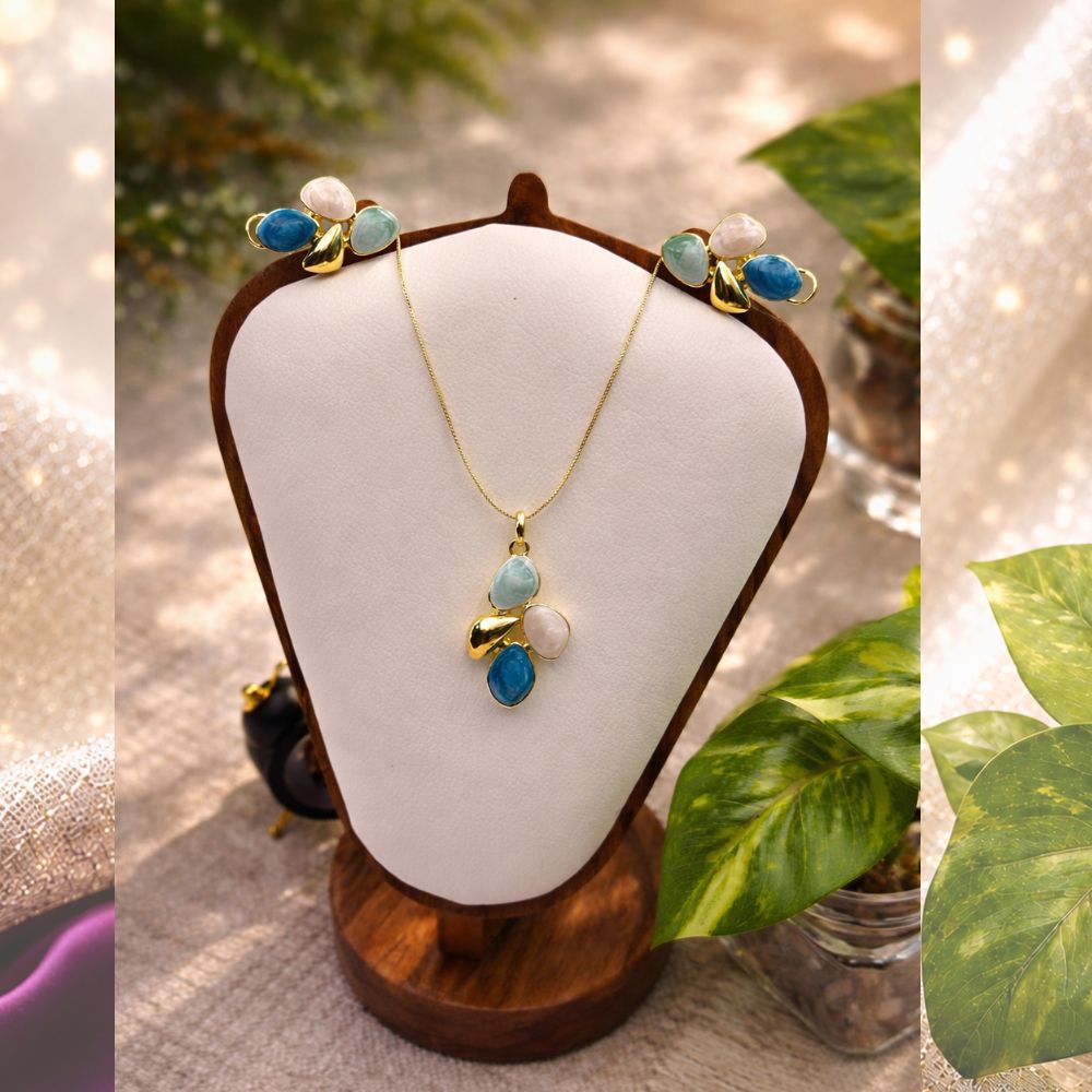 Blue Pastel Leaf Anti Tarnish Pendant Set (PS-13)