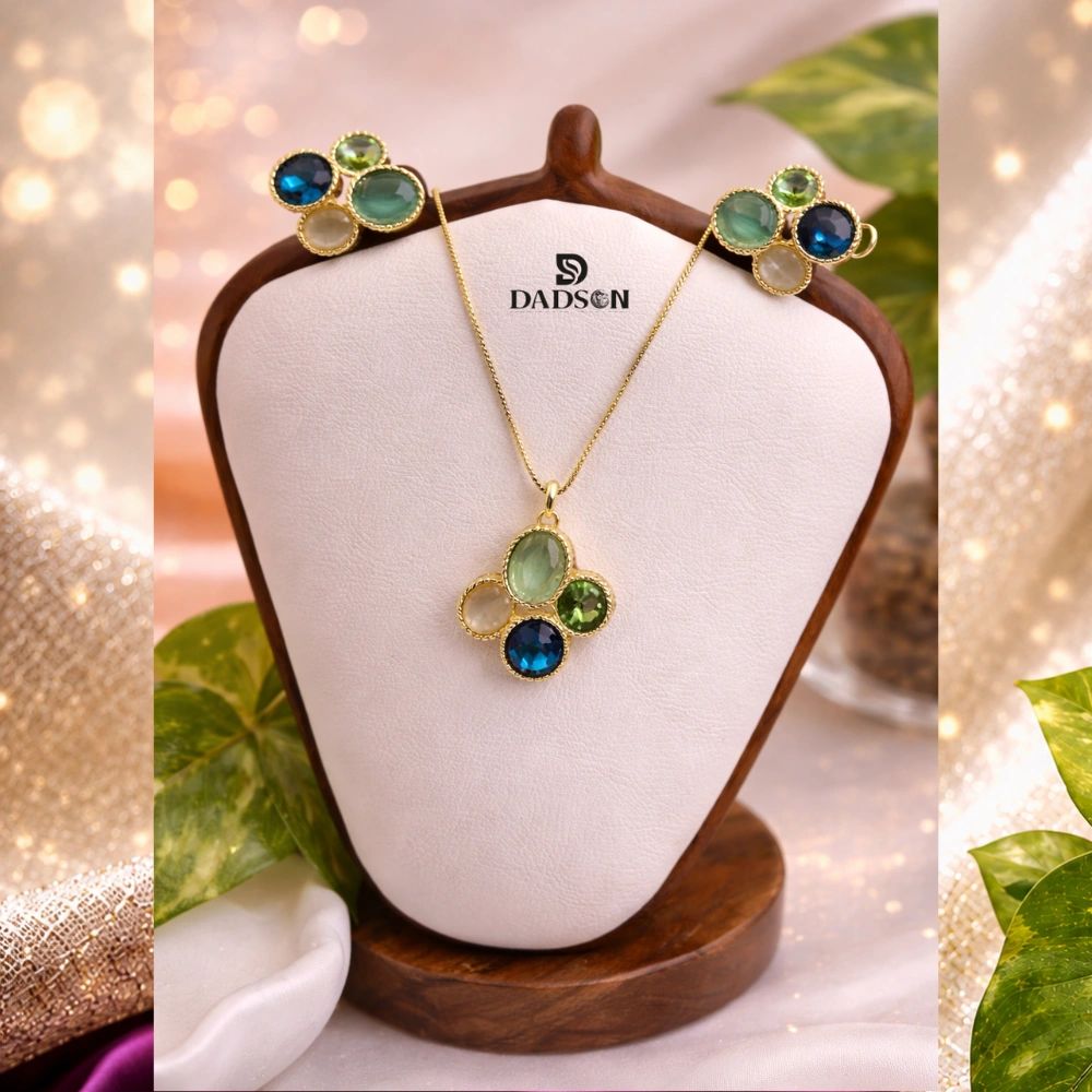 Blue Green Stone Anti Tarnish Pendant Set (PS-11)