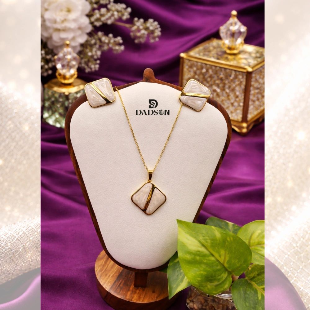 White Pendant Anti Tarnish Jewellery Set (PS-05)