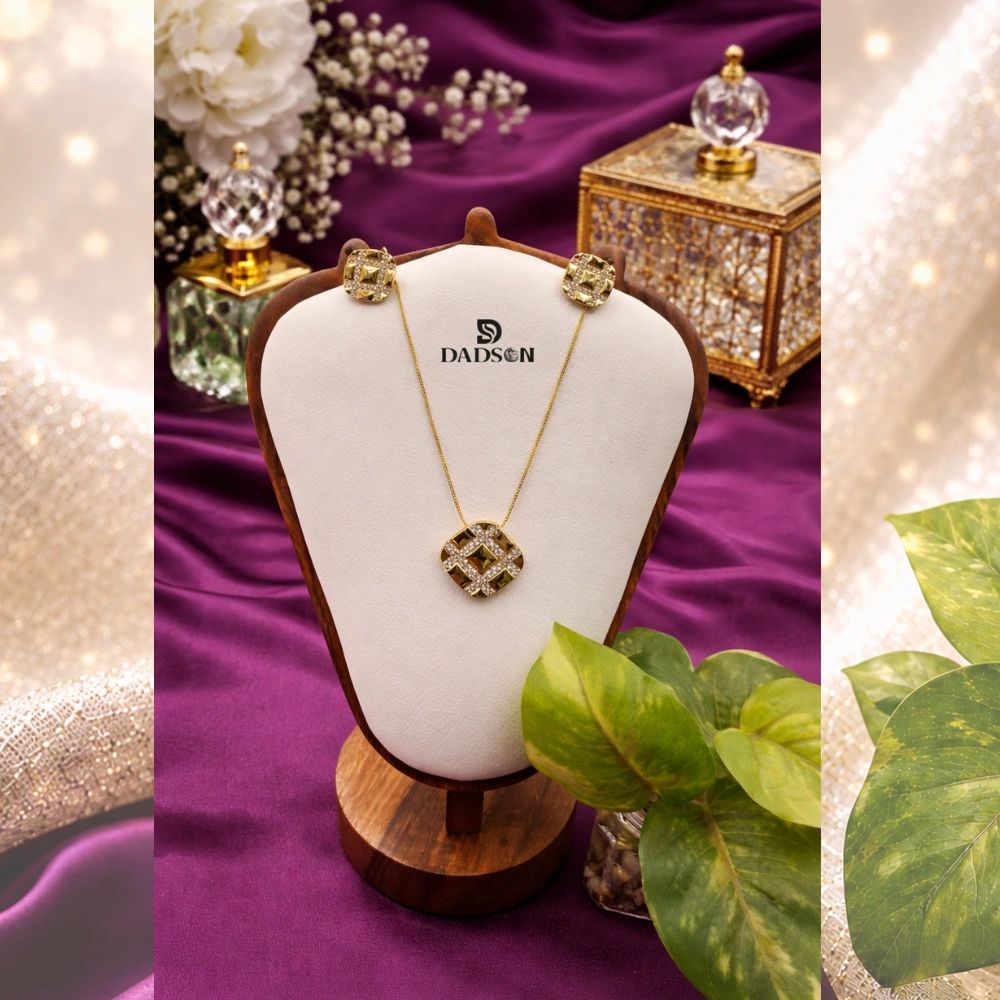 Gold Square Anti Tarnish Pendant Set (PS-20)