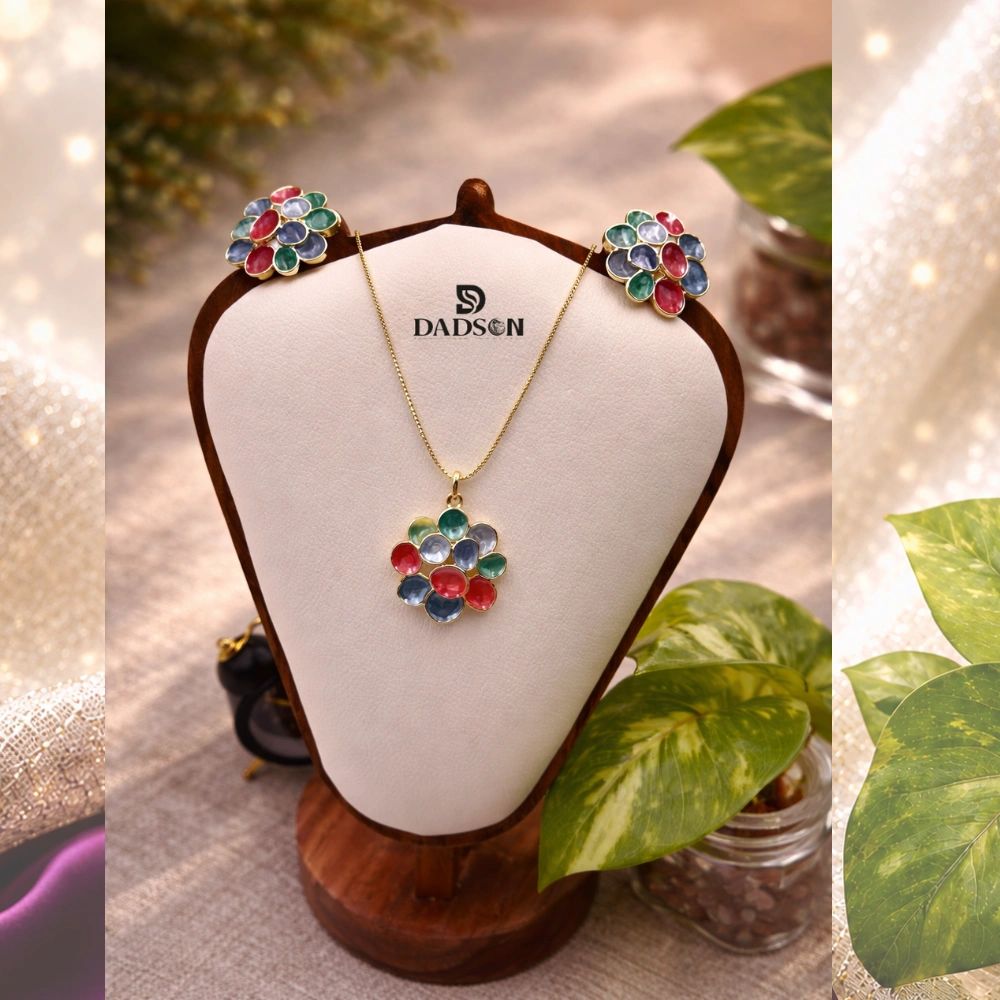 Multicolor Floral Anti Tarnish Pendant Set (PS-16)