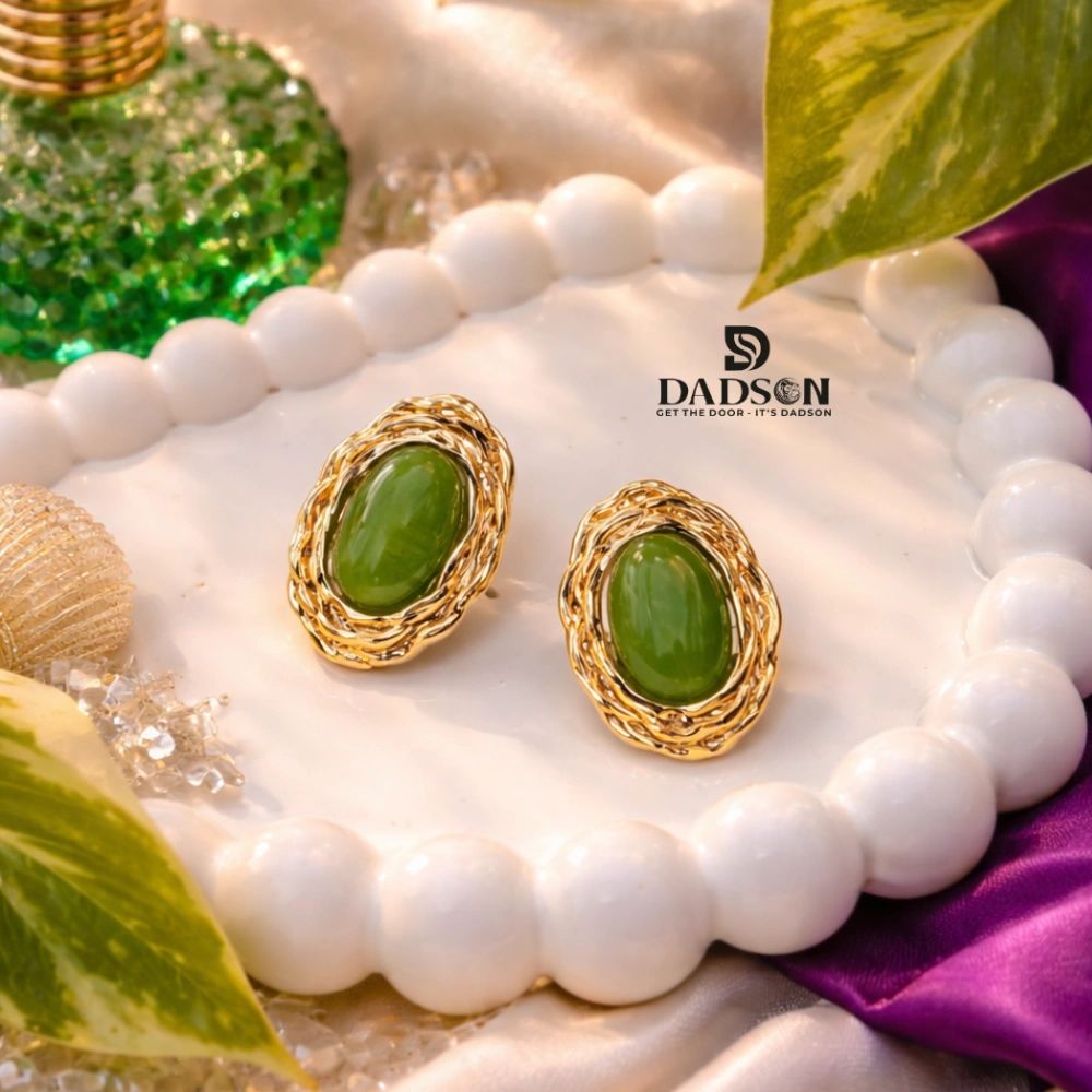 DADSON Green Stone Vintage Stud Earrings (ER-07)