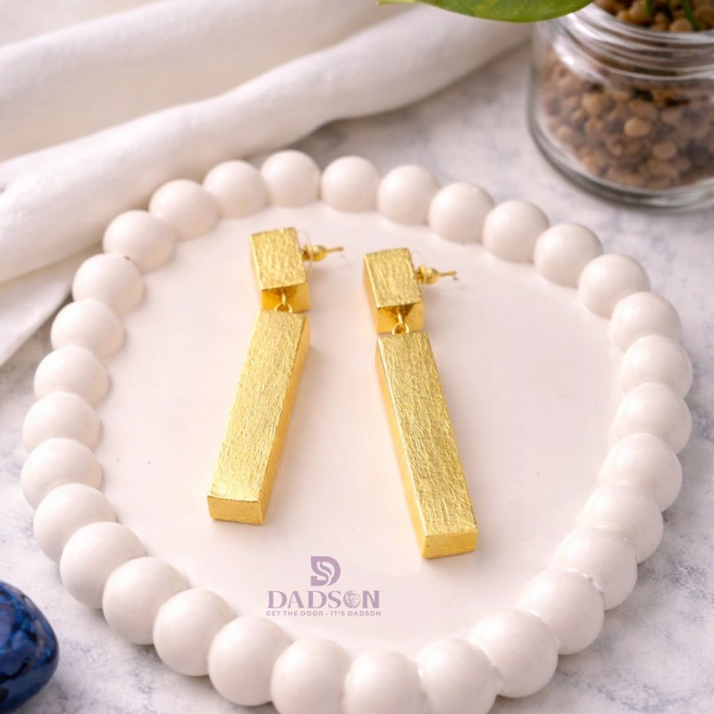 Long Rectangle Gold Earrings l Dadson Jewelry (ER-11)