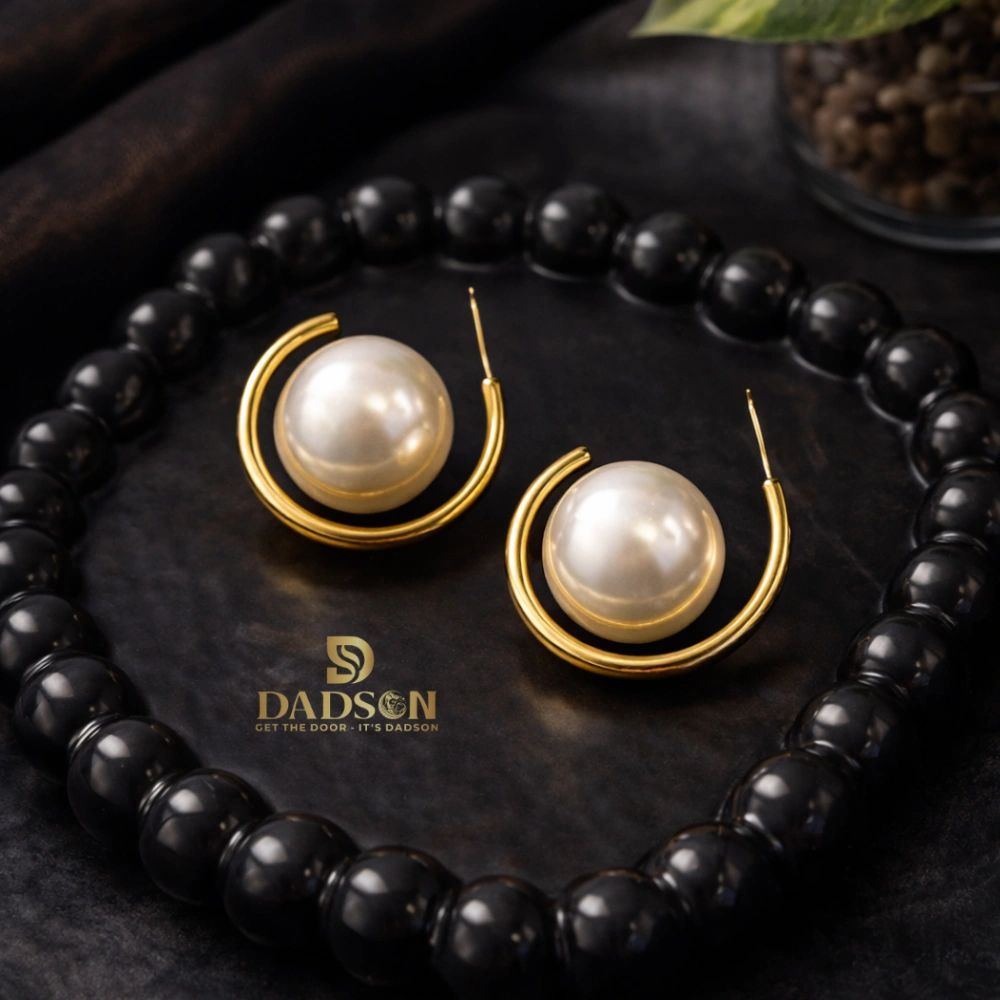 Pearl Hoop Statement Earrings Dadson Jewelry  (ER-12)