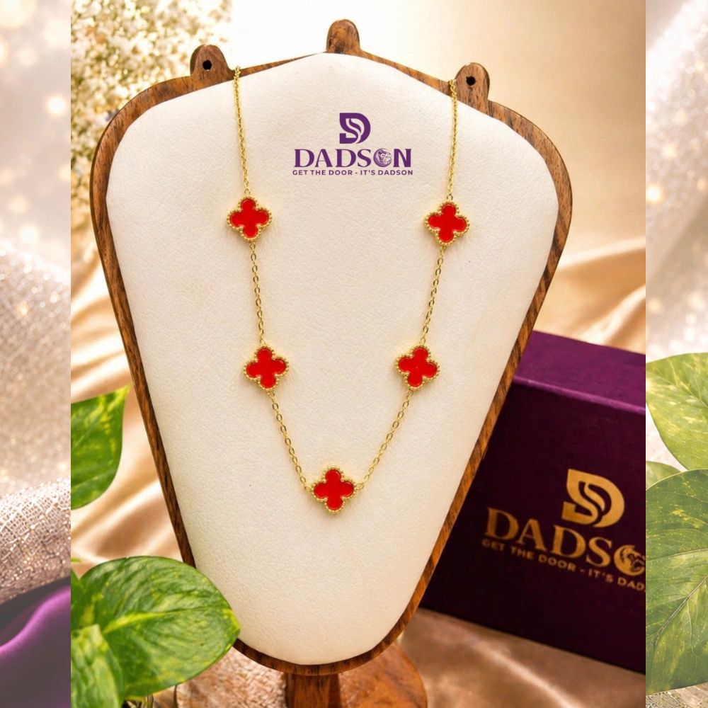 Red Clover Station Necklace l Dadson Jewelry (CH-12)