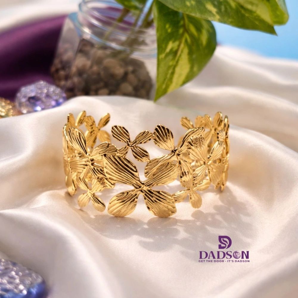 Floral Bloom Anti-Tarnish Gold Cuff Kada (KD-06)
