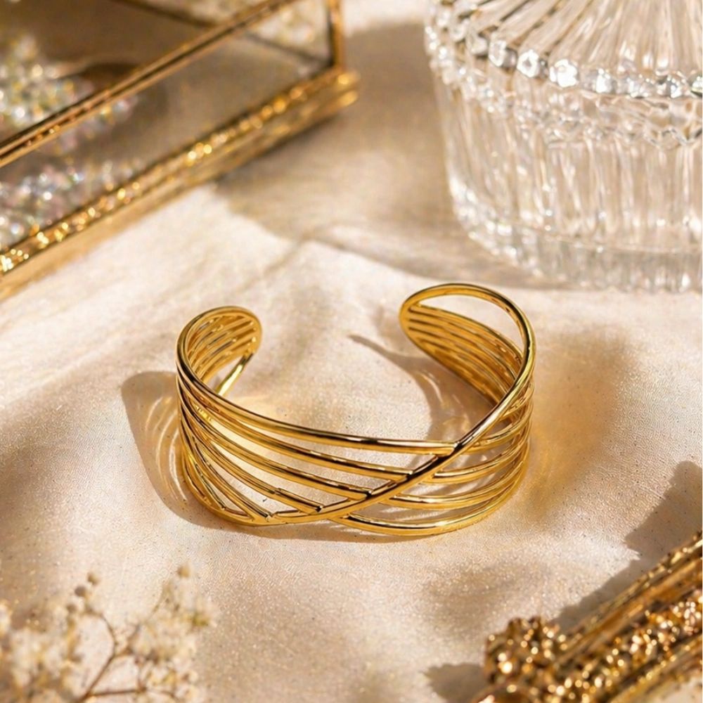 Modern Wave Anti-Tarnish Gold Bracelet Dadson Jewelry (KD-08)