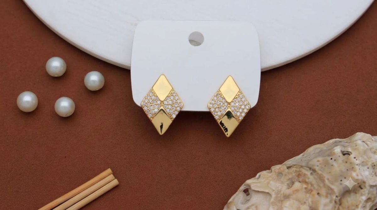 Gold-Plated Minimal Diamond Stud Earrings for Women (ER-35)