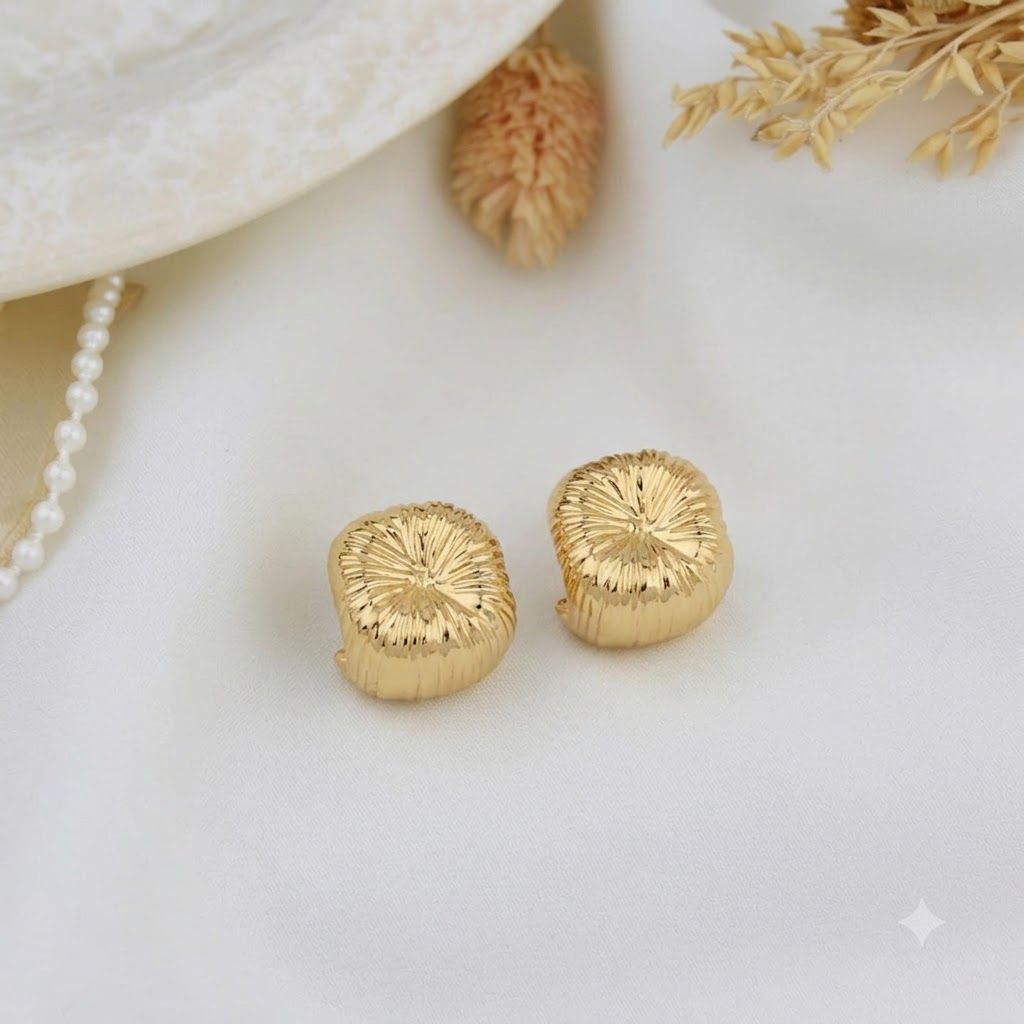 Gold-Plated Textured Round Stud Earrings for Women (ER-19)