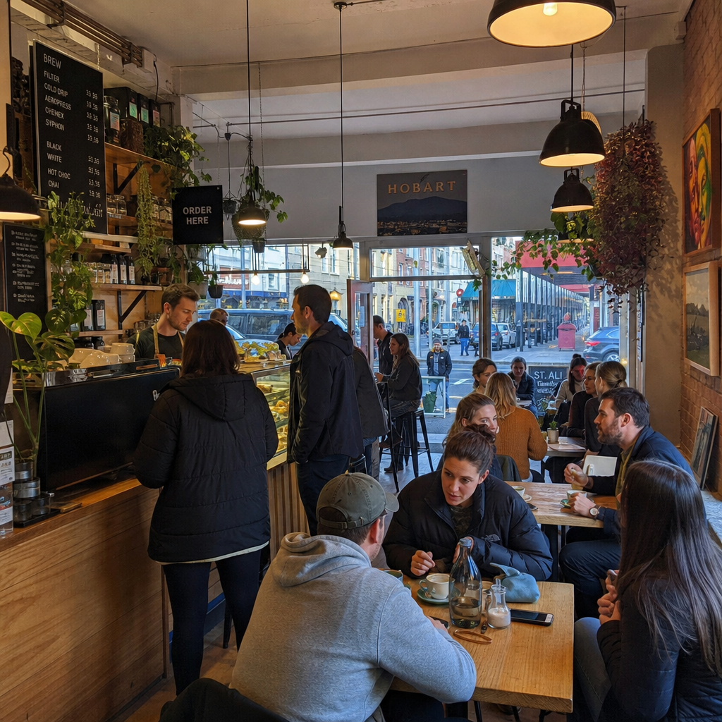 A bustling cafe in Hobart, Tasmania