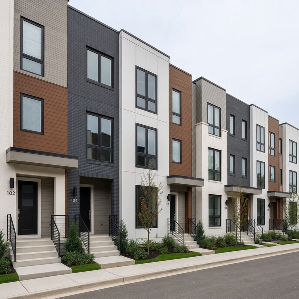 A row of modern townhouses showcasing a successful multi-family real estate investment