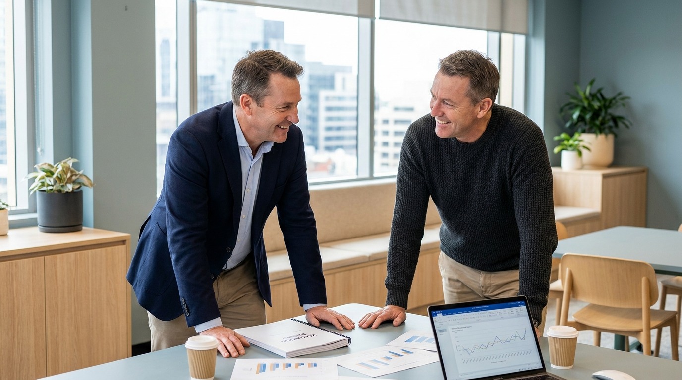 Business owner reviewing a professional valuation report with an accountant.