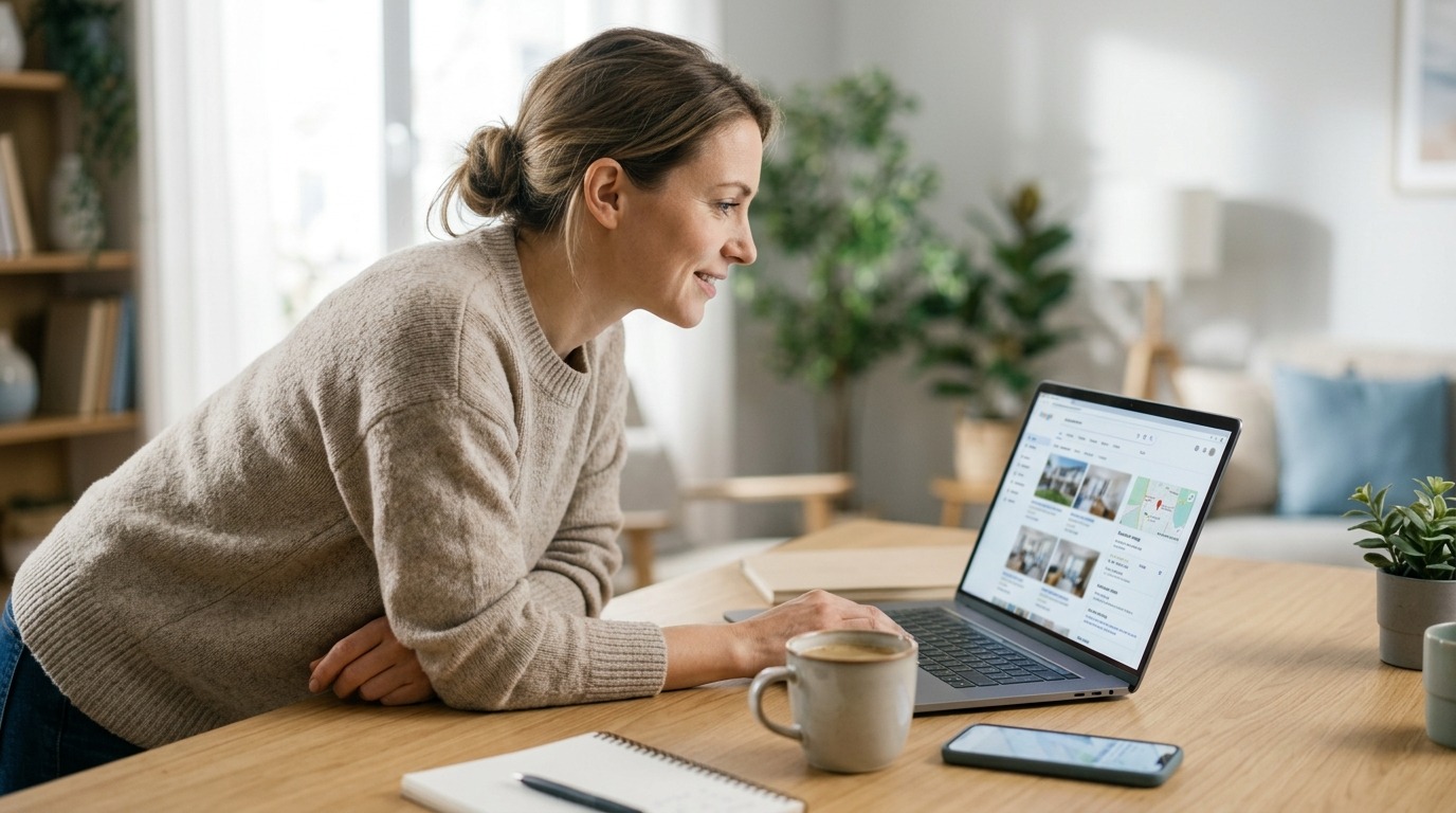 Person comparing business for sale websites on a laptop in Australia.