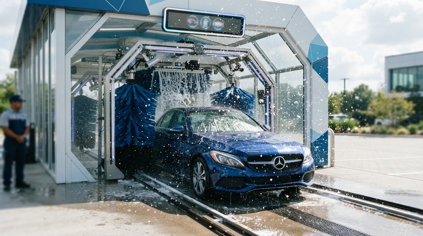 Modern automatic car wash with a car passing through in Australia