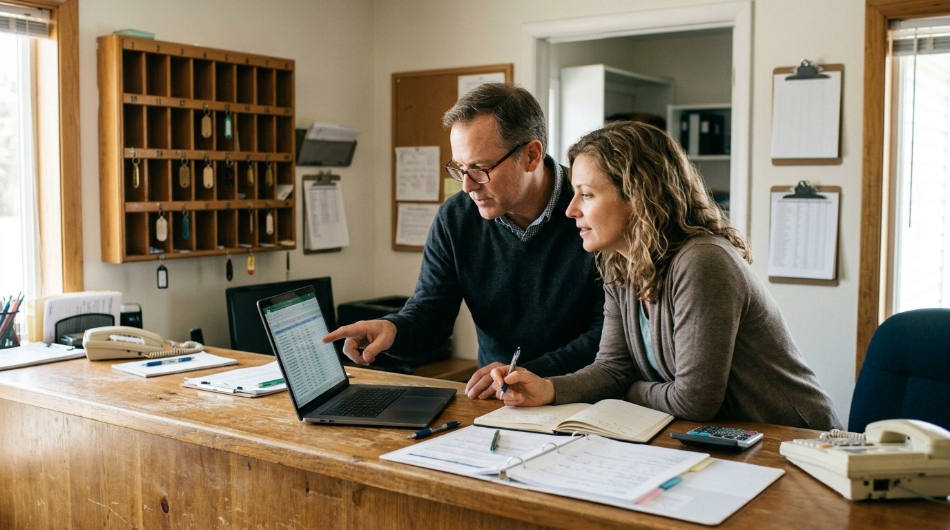 Buyer reviewing motel occupancy and booking records before purchase.