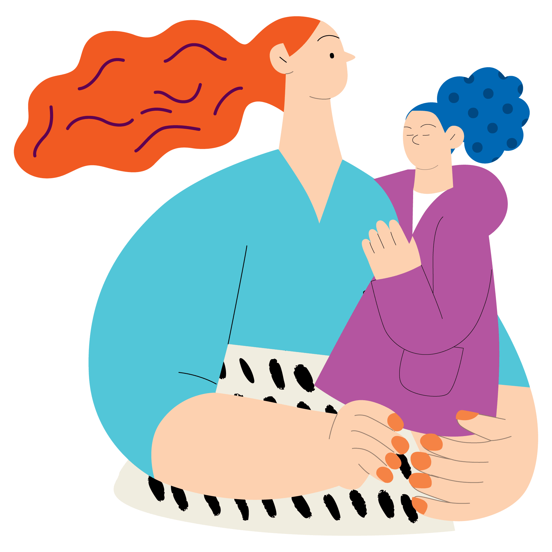 Ilustración de una mujer abrazando a un niño