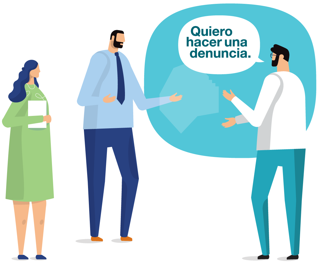 Ilustración de personas dialogando sobre denuncias