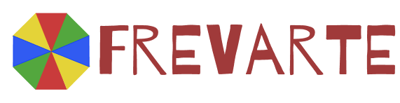 Clique na Logo para ir a Home. Logo da FREVARTE representado por uma sombrinha de frevo e o nome da marca.