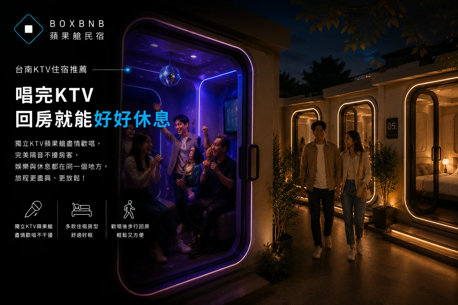 台南朋友聚會想唱歌又想住一晚？KTV唱完不用再叫車、可以直接回房這件事，多人旅行最有感！