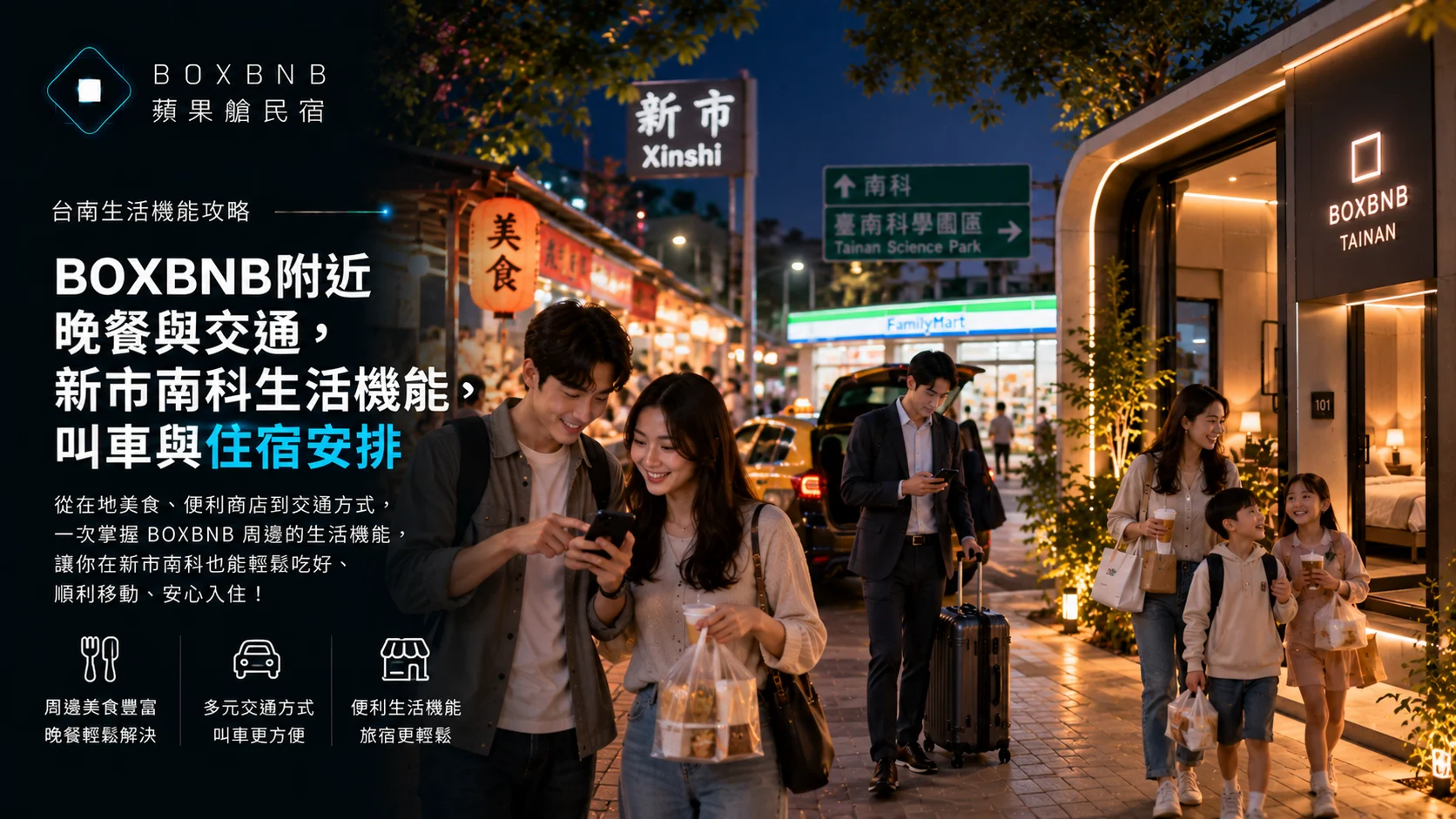 住BOXBNB，晚上吃什麼、沒開車怎麼辦？先把新市、南科的生活機能搞清楚