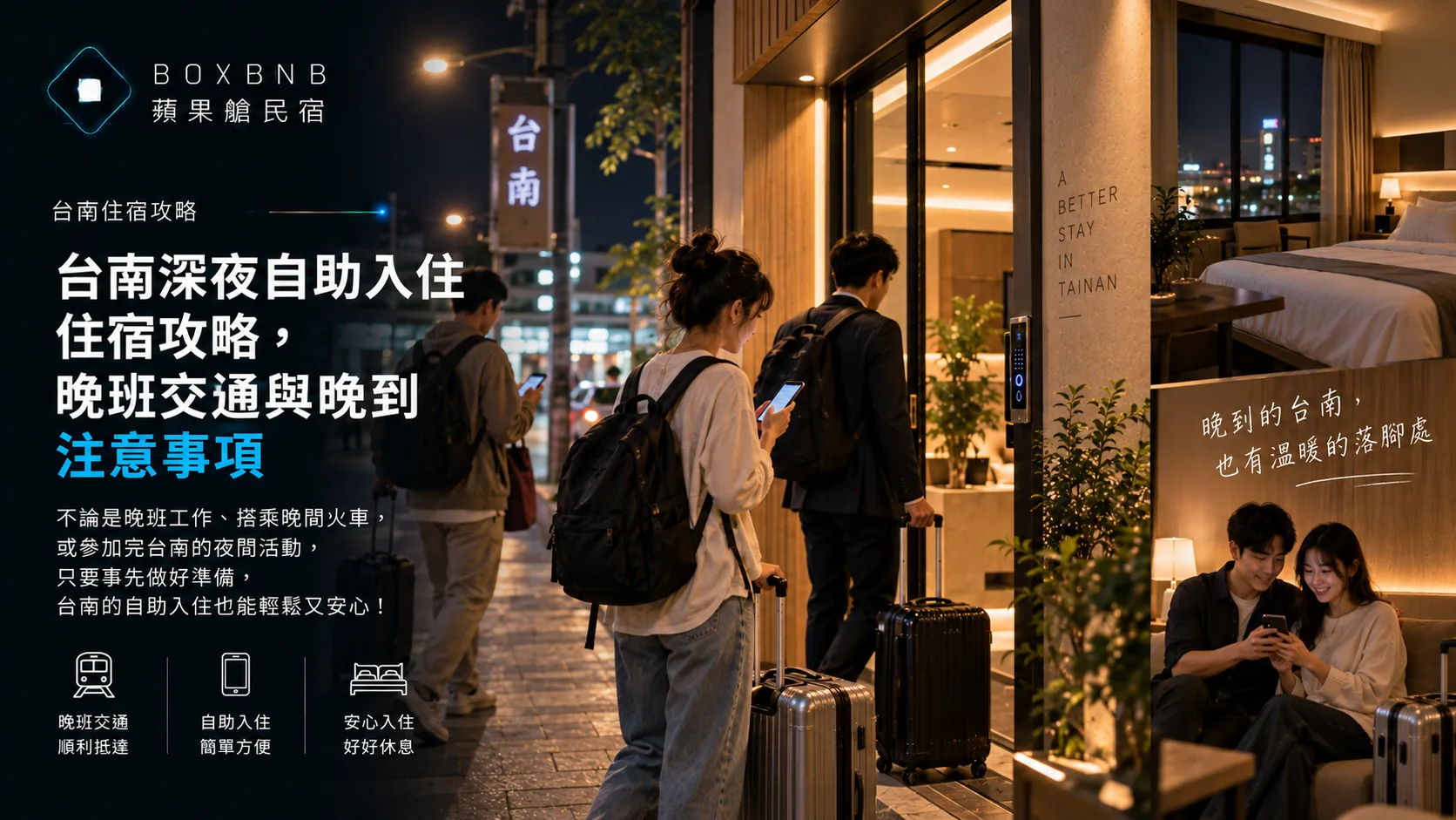 深夜才到台南，自助入住確實方便；但先確認幾點能進房，會安心很多