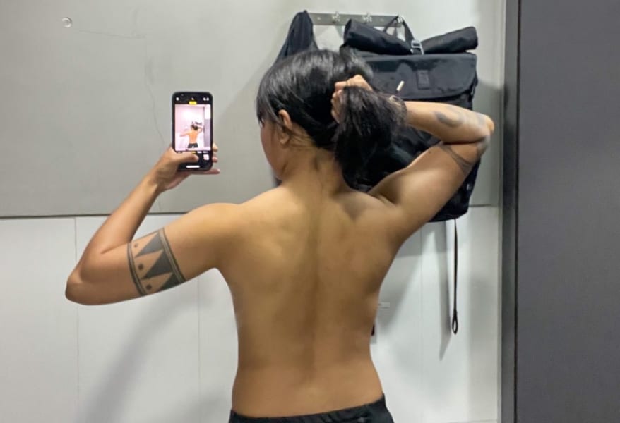 Photo of Sam showing her back