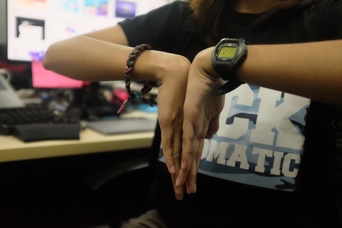 Me doing an exercises where I press the back side of my hand against each other