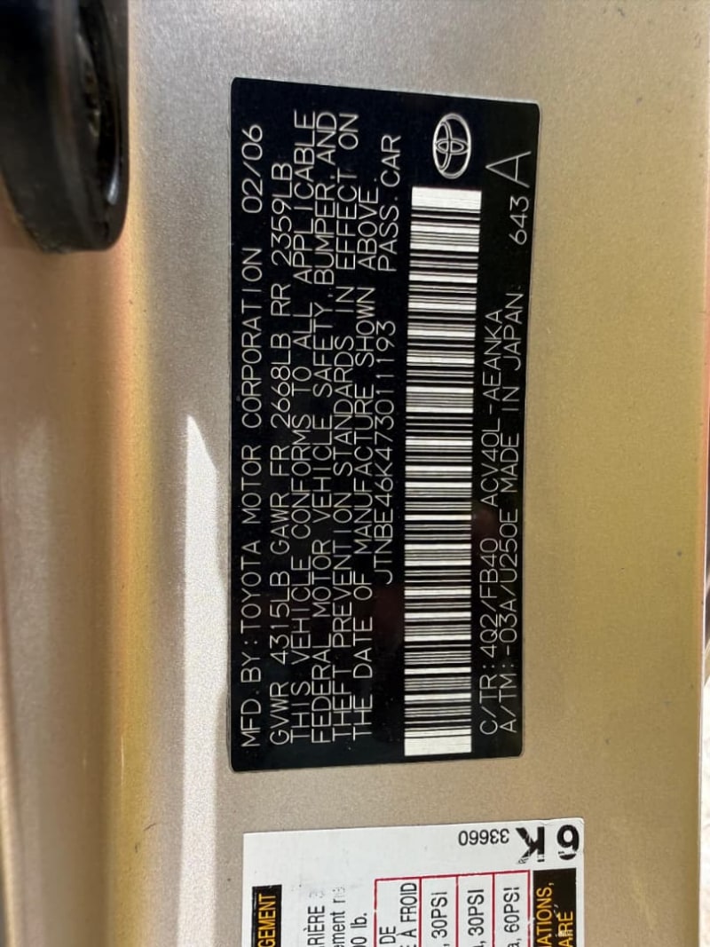 TOYOTA Camry 2.4 L L4 Municipal Area Council