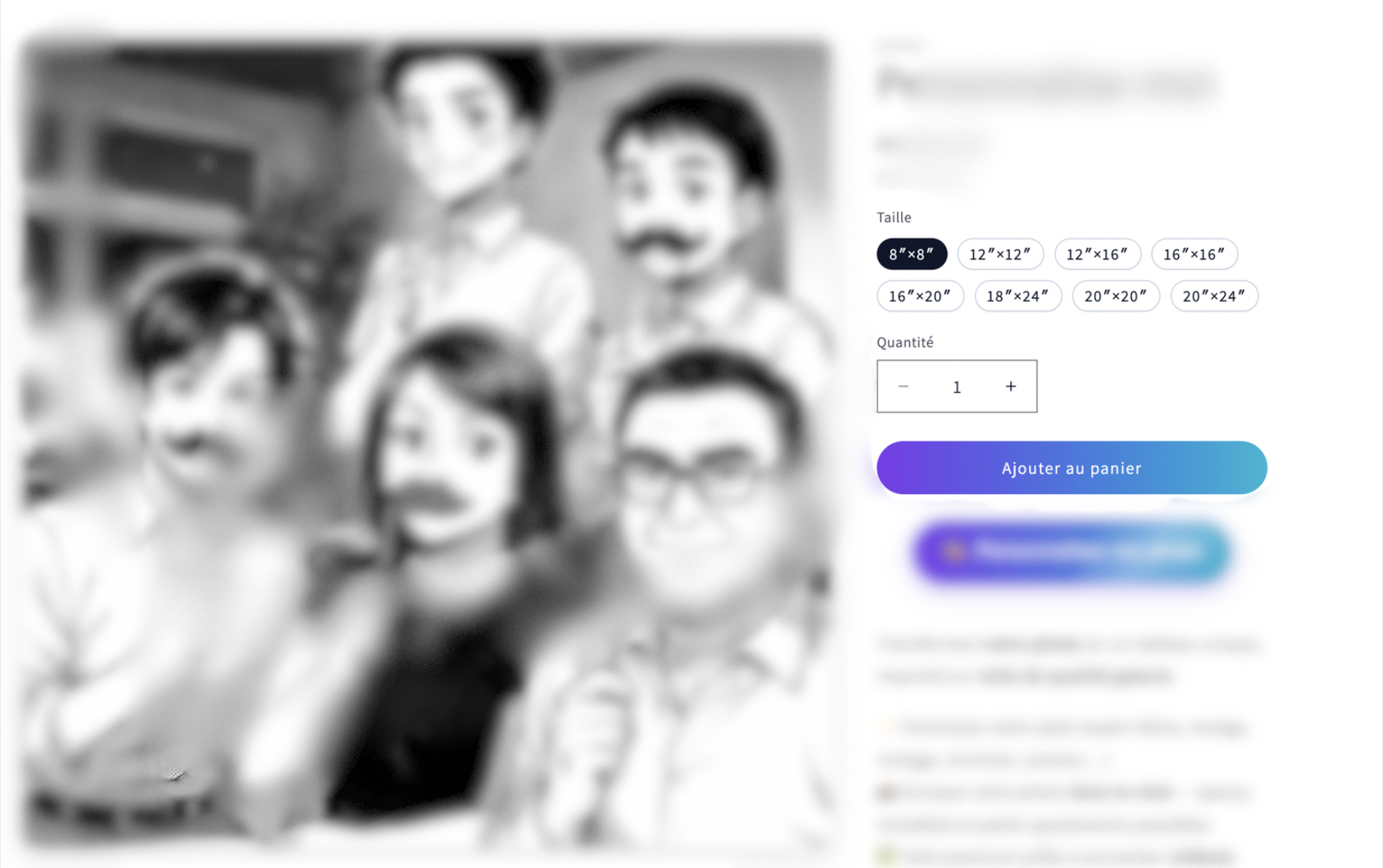 Choix de la taille et ajout au panier