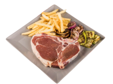 Bistecca T-bone con verdure arrosto e patatine fritte