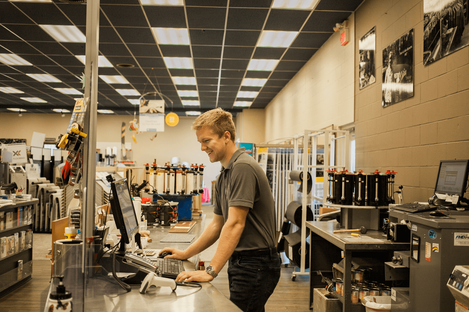 owner at the cash register