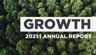 Growth - 2021 Annual Report with a forest background